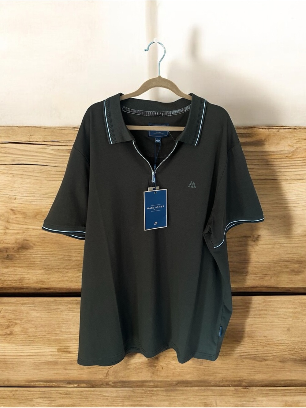 Marc Asher L Men’s Olive Green zipper Polo with Contrast Trim